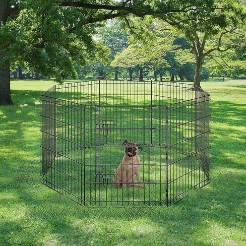 Yaheetech 30" High 8 Panel Foldable Metal Dog Exercise Pen Pet Playpen Dog Fence Outdoor & Indoor Use for Small Animals with Door Black in Kuwait