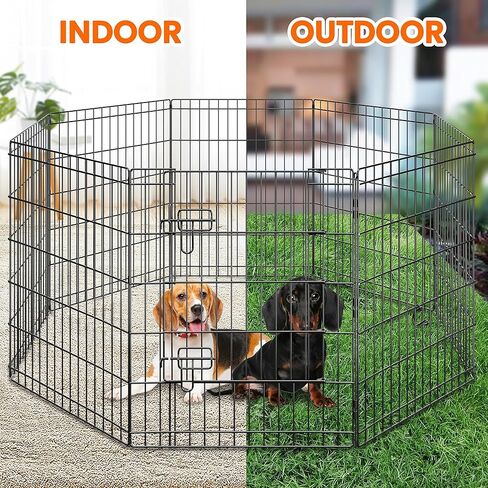 Yaheetech 30" High 8 Panel Foldable Metal Dog Exercise Pen Pet Playpen Dog Fence Outdoor & Indoor Use for Small Animals with Door Black in Kuwait