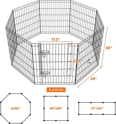 Yaheetech 30" High 8 Panel Foldable Metal Dog Exercise Pen Pet Playpen Dog Fence Outdoor & Indoor Use for Small Animals with Door Black in Kuwait