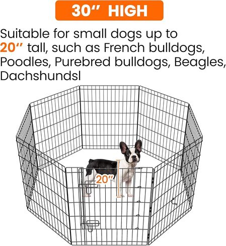 Yaheetech 30" High 8 Panel Foldable Metal Dog Exercise Pen Pet Playpen Dog Fence Outdoor & Indoor Use for Small Animals with Door Black in Kuwait