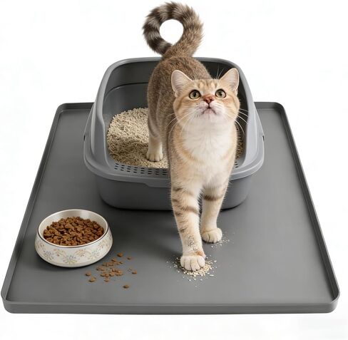 Silicone Cat Litter Mat 24x20 in Waterproof Litter Box Mat Leak-Proof Thick Under Kitty Litter Box Feeding Tray with Raised Edges for Floor Carpet, Grey in Kuwait
