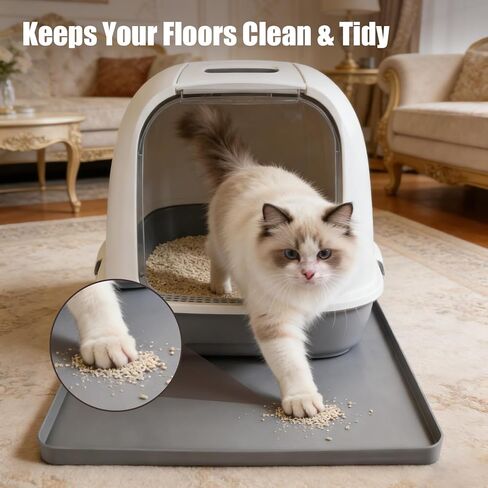 Silicone Cat Litter Mat 24x20 in Waterproof Litter Box Mat Leak-Proof Thick Under Kitty Litter Box Feeding Tray with Raised Edges for Floor Carpet, Grey in Kuwait