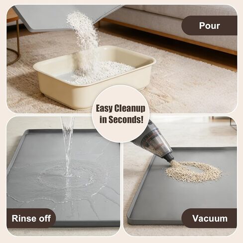 Silicone Cat Litter Mat 24x20 in Waterproof Litter Box Mat Leak-Proof Thick Under Kitty Litter Box Feeding Tray with Raised Edges for Floor Carpet, Grey in Kuwait