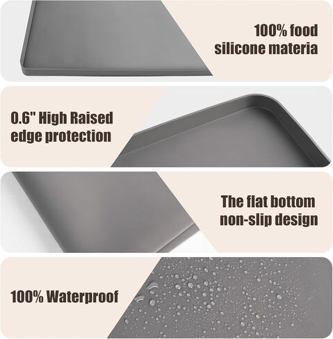 Silicone Cat Litter Mat 24x20 in Waterproof Litter Box Mat Leak-Proof Thick Under Kitty Litter Box Feeding Tray with Raised Edges for Floor Carpet, Grey in Kuwait