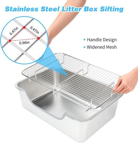 YUEPET 4-in-1 Large Rabbit Litter Box, Non-Slip Stainless Steel Litter Boxes with Sifting Grid & Hay Feeder Food Bowl, Easy Cleaning Bunny Litter Box with Odor Control for Rabbits Small Pets（L） in Kuwait