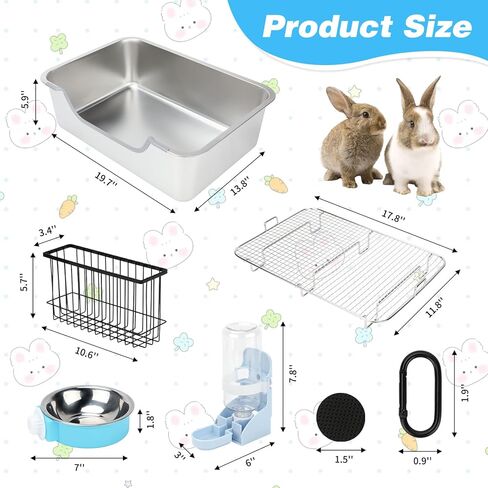 YUEPET 4-in-1 Large Rabbit Litter Box, Non-Slip Stainless Steel Litter Boxes with Sifting Grid & Hay Feeder Food Bowl, Easy Cleaning Bunny Litter Box with Odor Control for Rabbits Small Pets（L） in Kuwait