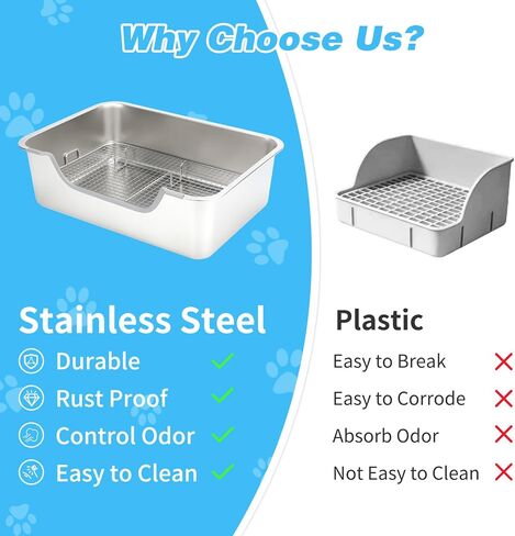 YUEPET 4-in-1 Large Rabbit Litter Box, Non-Slip Stainless Steel Litter Boxes with Sifting Grid & Hay Feeder Food Bowl, Easy Cleaning Bunny Litter Box with Odor Control for Rabbits Small Pets（L） in Kuwait