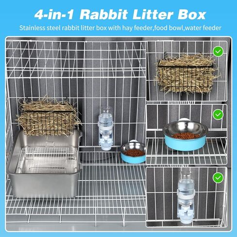 YUEPET 4-in-1 Large Rabbit Litter Box, Non-Slip Stainless Steel Litter Boxes with Sifting Grid & Hay Feeder Food Bowl, Easy Cleaning Bunny Litter Box with Odor Control for Rabbits Small Pets（L） in Kuwait