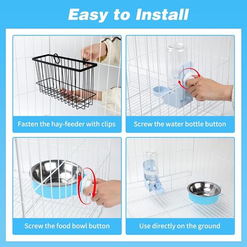 YUEPET 4-in-1 Large Rabbit Litter Box, Non-Slip Stainless Steel Litter Boxes with Sifting Grid & Hay Feeder Food Bowl, Easy Cleaning Bunny Litter Box with Odor Control for Rabbits Small Pets（L） in Kuwait