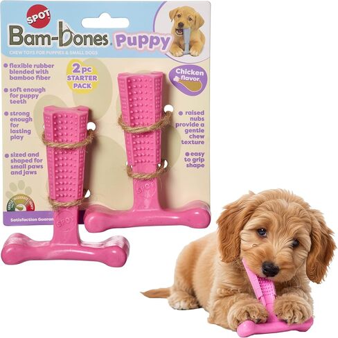 ألعاب مضغ الكلاب من SPOT Bam-Bones Puppy T-Bone، بنكهة الدجاج، 4 بوصات، عبوتان، ألياف الخيزران والمطاط المرن، تصميم سهل الإمساك للمضغ اللطيف والجراء والكلاب الصغيرة حتى 15 رطلاً in Kuwait