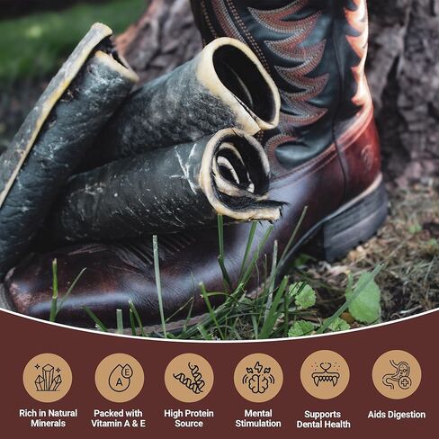 The Cowboy Thick All-Natural Beef Hide Dog Chew | Long-Lasting Hair-On Chew for Power Chewers | Grass-Fed, Free-Range Beef | Odorless | Handcrafted in the USA in Kuwait
