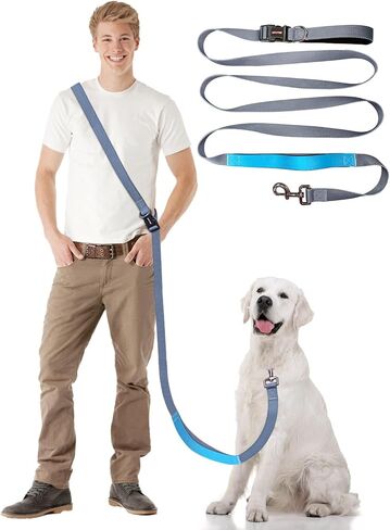 Hands Free Dog Leash, 5.1-8.9Ft Crossbody Long Leash, Waist Dog Belt for Small & Medium Dogs, City Walking & Running Outdoor Hiking &Travel etc. (Black) in Kuwait