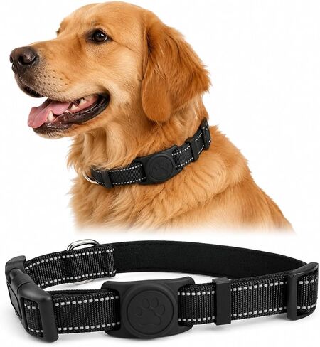 Dog Collar for Apple AirTag, Size M Adjustable 13.8-19.7 inches,Secure Silicone AirTag Holder, Adjustable Breathable Nylon, Quick Release Buckle for Dogs（Black） in Kuwait