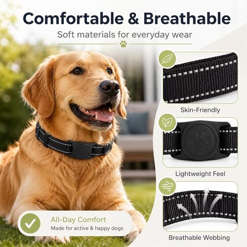 Dog Collar for Apple AirTag, Size M Adjustable 13.8-19.7 inches,Secure Silicone AirTag Holder, Adjustable Breathable Nylon, Quick Release Buckle for Dogs（Black） in Kuwait