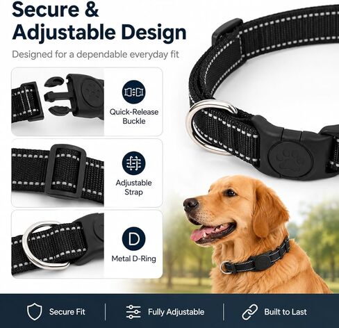 Dog Collar for Apple AirTag, Size M Adjustable 13.8-19.7 inches,Secure Silicone AirTag Holder, Adjustable Breathable Nylon, Quick Release Buckle for Dogs（Black） in Kuwait