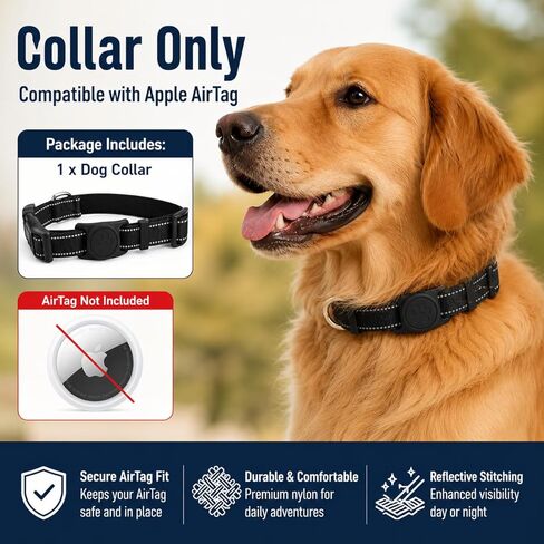 Dog Collar for Apple AirTag, Size M Adjustable 13.8-19.7 inches,Secure Silicone AirTag Holder, Adjustable Breathable Nylon, Quick Release Buckle for Dogs（Black） in Kuwait
