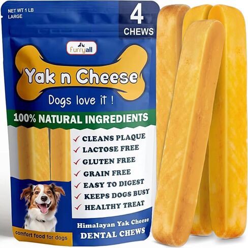 Yak Cheese Himalayan Dog Chews, Premium Yak Chews; All-Natural Long Lasting Yak Cheese for Even The Most Aggressive Chewers, Yak Chews for Large Dogs & for Small, Medium, All Breeds, Large 4 Pack-1lb in Kuwait