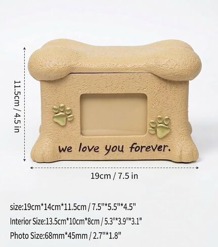 Pet Dog Urn - Bone - Shaped Memorial Box with Photo Frame, We Love You Forever Engraving, Keepsake for Beloved Dog in Memory of a Lost Pet Hand- Painted Carving in Kuwait