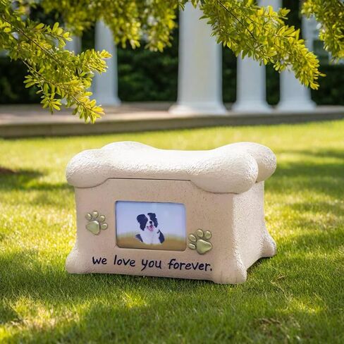 Pet Dog Urn - Bone - Shaped Memorial Box with Photo Frame, We Love You Forever Engraving, Keepsake for Beloved Dog in Memory of a Lost Pet Hand- Painted Carving in Kuwait