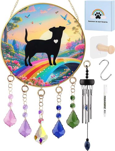 Real Glass Rainbow Bridge Dog Memorial Gifts for Loss of Dog, 3-in-1 Personalized Suncatcher with Crystal Prism & Wind Chime,8-inch in Kuwait
