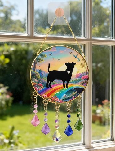 Real Glass Rainbow Bridge Dog Memorial Gifts for Loss of Dog, 3-in-1 Personalized Suncatcher with Crystal Prism & Wind Chime,8-inch in Kuwait
