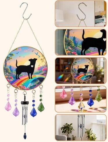 Real Glass Rainbow Bridge Dog Memorial Gifts for Loss of Dog, 3-in-1 Personalized Suncatcher with Crystal Prism & Wind Chime,8-inch in Kuwait