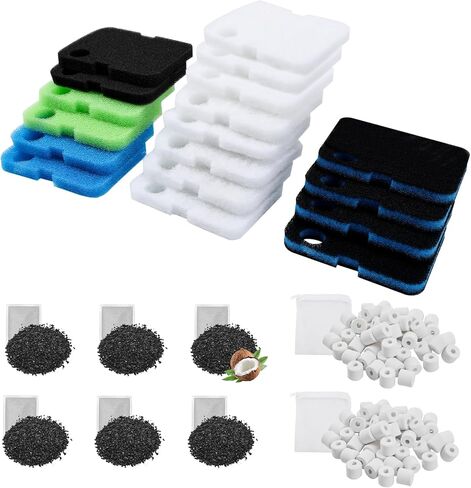 26 Pack Aquarium Filter Replacement Media Kit for Penn-Plax Cascade 700/1000 CCF2UL/CCF3UL, Includes Carbon Bio-Sponge Pad, White Floss, Activated Carbon, Ceramic Rings, Black, Green, Blue Foam Pad in Kuwait