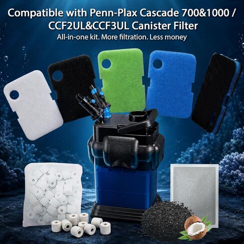 26 Pack Aquarium Filter Replacement Media Kit for Penn-Plax Cascade 700/1000 CCF2UL/CCF3UL, Includes Carbon Bio-Sponge Pad, White Floss, Activated Carbon, Ceramic Rings, Black, Green, Blue Foam Pad in Kuwait