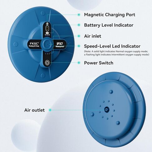Portable Rechargeable Silent Floating Oxygen Pump | -Channel Aquarium Aerator & Inflator | 20+ Hours Battery Life for Fish Tank, Bait Bucket, Travel | ABS Shell | Outdoor, Home, Power Outage Use in Kuwait