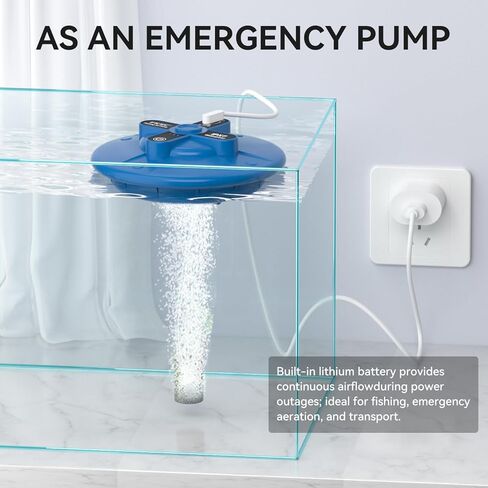 Portable Rechargeable Silent Floating Oxygen Pump | -Channel Aquarium Aerator & Inflator | 20+ Hours Battery Life for Fish Tank, Bait Bucket, Travel | ABS Shell | Outdoor, Home, Power Outage Use in Kuwait