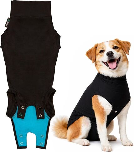 Suitical Recovery Suit for Dogs - Comfortable Post-Surgery Suit with Hold-Up System for Spay, Neuter, Skin Issues - Breathable, Cone-Free Option - Medium, Black - Neck to Base of Tail: 21.7 - 27.2 in in Kuwait