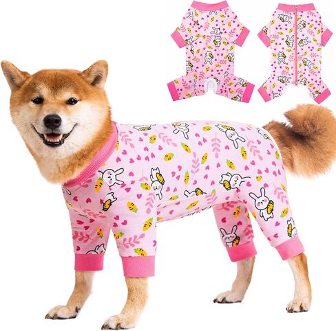Recovery Suit for Dogs Full Zipper, Four-Legged Onesie Dog Recovery Suit After Surgery Cute Soft Bodysuit Cone Alternative Male Female Neuter Anti Licking Wounds (Pink Strawberry, Medium) in Kuwait