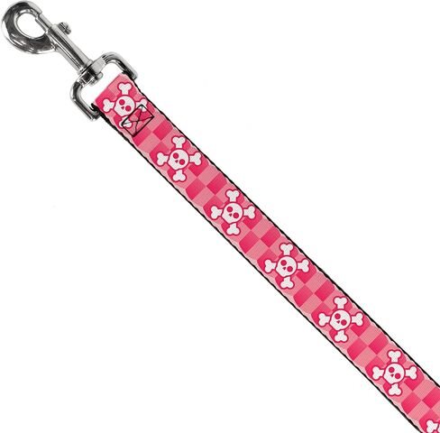 Buckle-Down Pet Leash - Cute Skulls w/Checkers Pinks/White - 4 Feet Long - 1" Wide in Kuwait