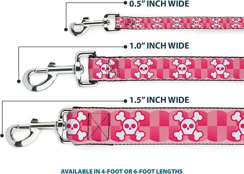 Buckle-Down Pet Leash - Cute Skulls w/Checkers Pinks/White - 4 Feet Long - 1" Wide in Kuwait