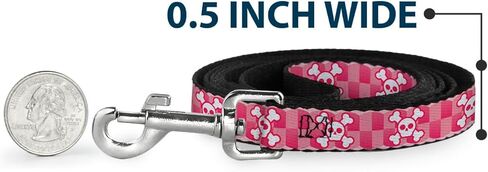 Buckle-Down Pet Leash - Cute Skulls w/Checkers Pinks/White - 4 Feet Long - 1" Wide in Kuwait