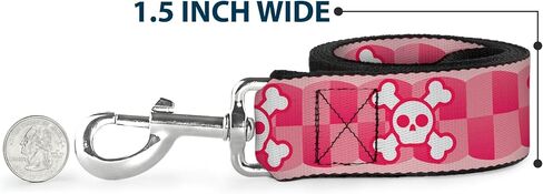 Buckle-Down Pet Leash - Cute Skulls w/Checkers Pinks/White - 4 Feet Long - 1" Wide in Kuwait