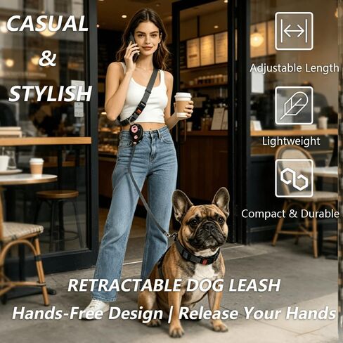 7.2ft Retractable Hands-Free Dog Leash,One-Click Lock, Anti-Pull Design, Detachable Into Mini Single Dog Leash, Perfect for Small Dogs Walking, Running, Jogging, Training & Night Strolling in Saudi Arabia