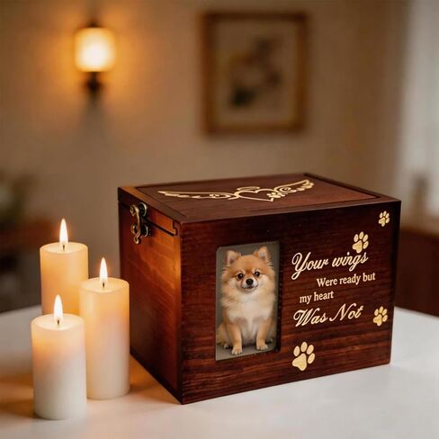 Pet Memorial Urns for Dog Cat Ashes - Wooden Cremation Urn for Cats, Small & Medium Pets with Photo Frame, Black Flannel Pouch, Loving Keepsake for Forever Remembrance in Saudi Arabia