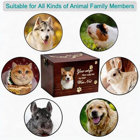 Pet Memorial Urns for Dog Cat Ashes - Wooden Cremation Urn for Cats, Small & Medium Pets with Photo Frame, Black Flannel Pouch, Loving Keepsake for Forever Remembrance in Saudi Arabia