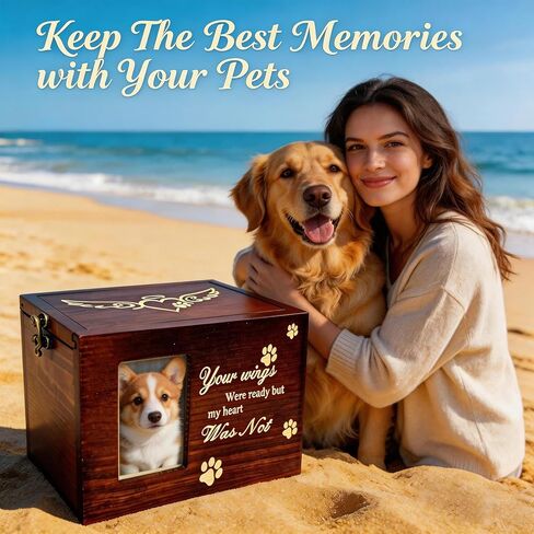 Pet Memorial Urns for Dog Cat Ashes - Wooden Cremation Urn for Cats, Small & Medium Pets with Photo Frame, Black Flannel Pouch, Loving Keepsake for Forever Remembrance in Saudi Arabia