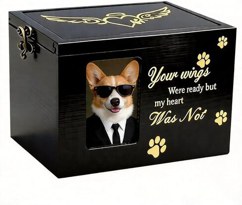 Pet Memorial Urns for Dog Cat Ashes - Wooden Cremation Urn for Cats, Small & Medium Pets with Photo Frame, Black Flannel Pouch, Loving Keepsake for Forever Remembrance in Saudi Arabia