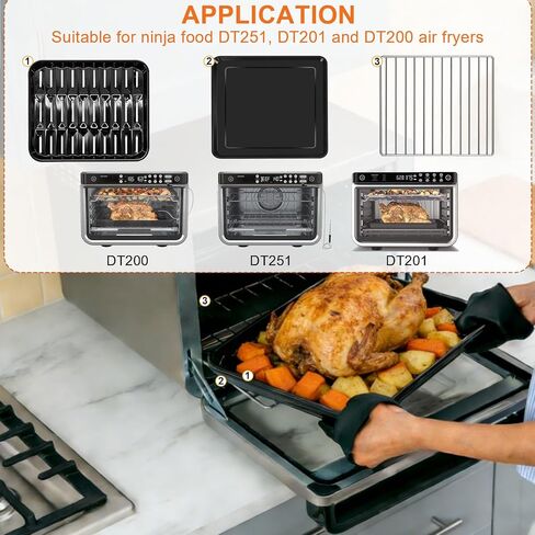 3PCS Air Fryer Set for Ninja Foodi DT251 DT201 DT200 Digital Air Fryer Countertop Oven Accessories Sheet Pan, Roast Tray & Wire Rack Replacement Parts for Baking, Roasting, Dishwasher Safe in Kuwait