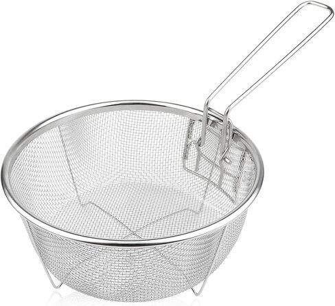 Stainless Steel Deep Fry Basket, Round Wire Mesh French Chip Frying Serving Basket- Multifunctional Foldable Deep Fry Basket with Folding Handles for Kitchen Frying Pasta Spaghetti in Saudi Arabia