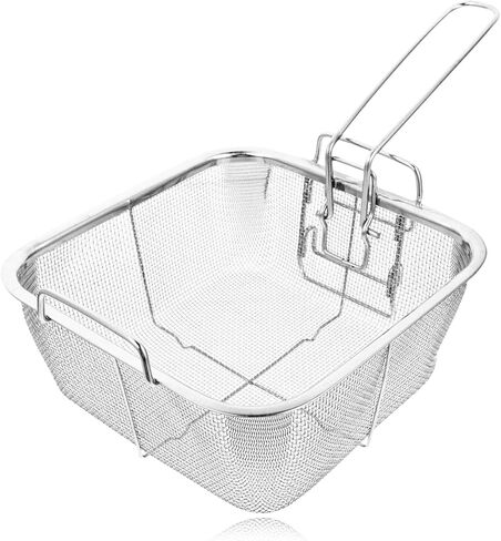 Stainless Steel Deep Fry Basket, Round Wire Mesh French Chip Frying Serving Basket- Multifunctional Foldable Deep Fry Basket with Folding Handles for Kitchen Frying Pasta Spaghetti in Saudi Arabia