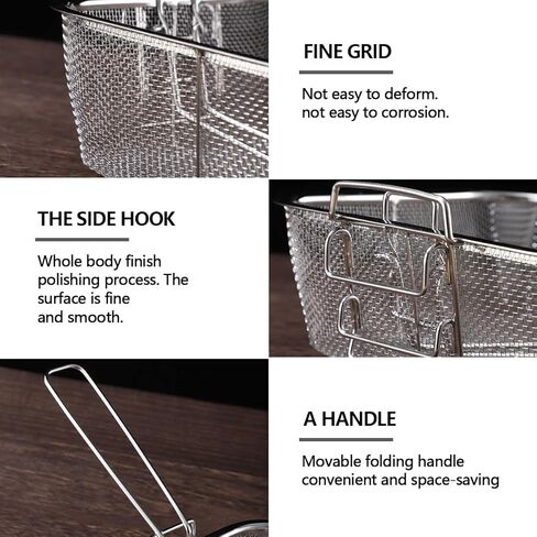Stainless Steel Deep Fry Basket, Round Wire Mesh French Chip Frying Serving Basket- Multifunctional Foldable Deep Fry Basket with Folding Handles for Kitchen Frying Pasta Spaghetti in Saudi Arabia