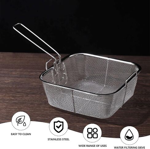 Stainless Steel Deep Fry Basket, Round Wire Mesh French Chip Frying Serving Basket- Multifunctional Foldable Deep Fry Basket with Folding Handles for Kitchen Frying Pasta Spaghetti in Saudi Arabia