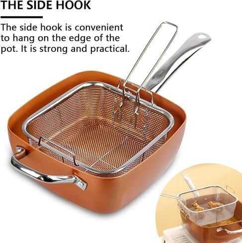 Stainless Steel Deep Fry Basket, Round Wire Mesh French Chip Frying Serving Basket- Multifunctional Foldable Deep Fry Basket with Folding Handles for Kitchen Frying Pasta Spaghetti in Saudi Arabia