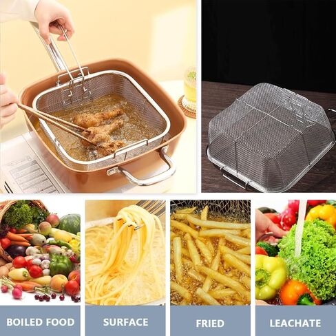 Stainless Steel Deep Fry Basket, Round Wire Mesh French Chip Frying Serving Basket- Multifunctional Foldable Deep Fry Basket with Folding Handles for Kitchen Frying Pasta Spaghetti in Saudi Arabia