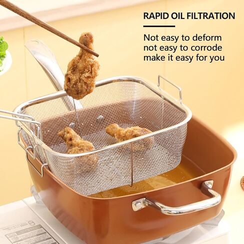 Stainless Steel Deep Fry Basket, Round Wire Mesh French Chip Frying Serving Basket- Multifunctional Foldable Deep Fry Basket with Folding Handles for Kitchen Frying Pasta Spaghetti in Saudi Arabia