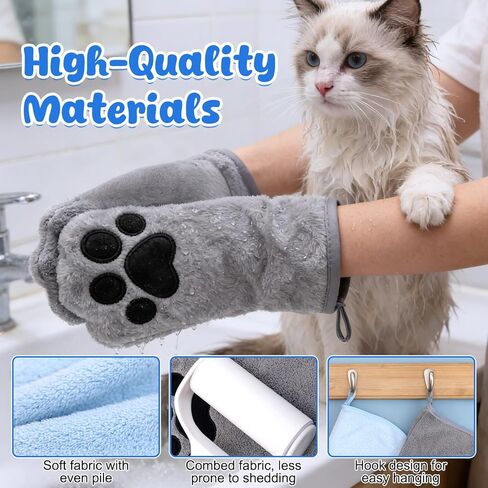 Paw Bathing Towel for Cats Puppy, Reusable Absorbent Quick-Dry Pet Grooming Towel, Soft Bath Mitt for Dirt Odor Removal, Daily Care and Travel, for Dogs & Cats (Blue+Grey) in Saudi Arabia